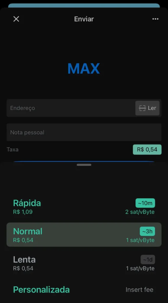 Escolha da taxa de rede na blue wallet