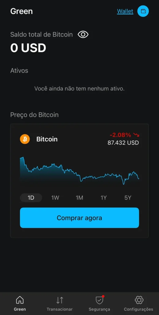 Tela inicial da carteira Blockstream