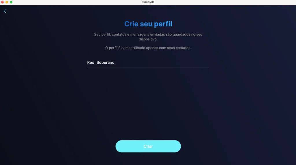Criar seu perfil no SimpleX
