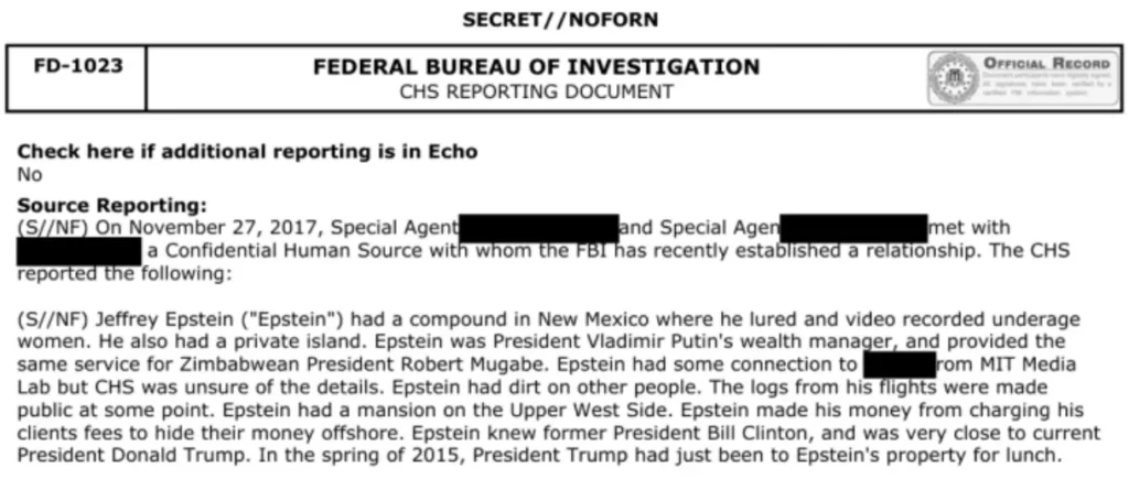 documento do FBI sugere que Epstein seria gestor de patrimônio de Putin
