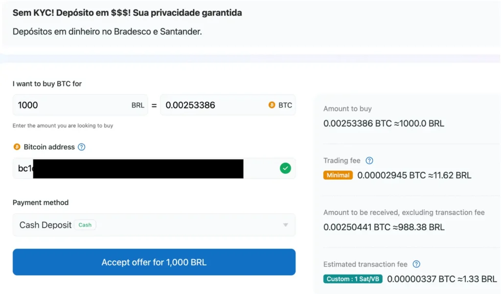 Detalhes de uma oferta no HodlHodl