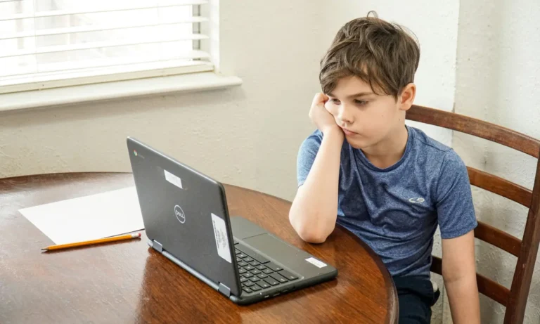 Menino usando o laptop