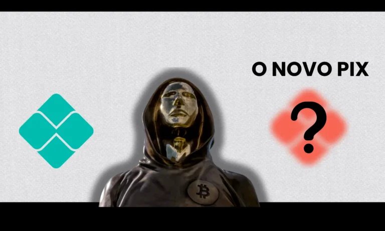 Pix com foto da estátua de Satoshi e frase "o novo pix"